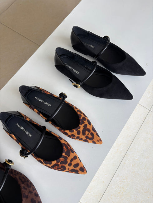 Pointy Toe Ballet Flat with Buckle Straps